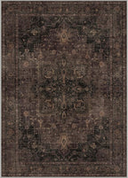 GENIMO 5x7 Area Rugs for Living Room, Machine Washable Rug, Non Slip Indoor Vintage Rug, Low Pile Lightweight Chenille Print Carpet for Bedroom Dining Room Home Office, Charcoal Brown