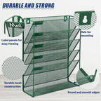 EASEPRES Desk File Organizer Mesh 6-Tier, Hanging Wall Mount Document Organization Stand, Desktop Vertical Mail Paper Folder Holder Rack with Bottom Tray for Office Home Cubicle Countertop, Dark Green