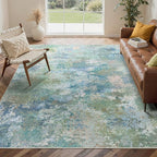 GENIMO Washable Rugs 8x10 Area Rugs for Living Room Bedroom, Modern Lightweight Rug Ultra Soft Indoor Area Rugs 8x10 for Dining Room, Low Pile Carpet with Non Slip Backing, Blue Green