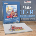 U.S. Art Supply 11"x14" Mixed Media Sketchbook, 2 Pack (60 Sheets), 98 lb (160 GSM) - Spiral-Bound Pad with Perforated Acid-Free Paper - Artist Sketch Book for Drawing, Painting, Watercolor