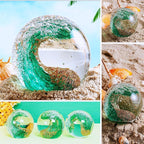 EUSTUMA Hand Blown Glass Figurines Ball Ocean Waves,Office Paperweight Glass for Desk,Home Decor Collectible,Aquarium Decor,Office Decor Ocean Lovers
