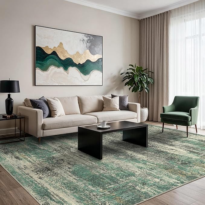 GENIMO 8x10 Area Rugs, Modern Living Room Rugs, Large Machine Washable Rug Non-Slip, Soft Pet Friendly Rugs for Bedroom, Playroom, Dining Room, Sage Green