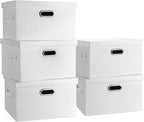 Graciadeco Medium 15" 21 Quart Collapsible Stackable Storage Bins with Lids, 5 Packs White Foldable Fabric Closet Storage Boxes with Lids, Lidded Heavy-duty Linen Baskets(15x11x8)