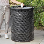 Zedfire 55 Gallon Perforated Waste Bin with Flat Lid, Steel Outdoor Heavy-Duty Commercial Trash Can, Round Recycle Container, Durable Garbage Can for Parks, Municipalities, Parking, Schools