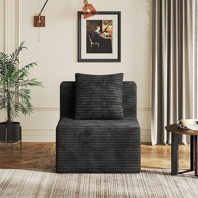 WLIVE 32'' Boneless Couch for Living Room, Modular Sectional Sofa, Cloud Memory Foam Couch L Shape with Chaise, Black