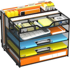 Docnest 5 Tier Letter Tray with Hanging File Organizer-Mesh Desk Organizer-Desktop Storage Box Built in Pen Holder and Handles, File Folder Holder for Mail Documents Office Supplies-Black