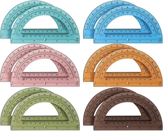 Sayglossy 12 Pcs of Colorful Plastic Protractors 180 Degrees 6 Inches Mathematical Protractor Translucent Geometric for Learn Office Measurement Drawing