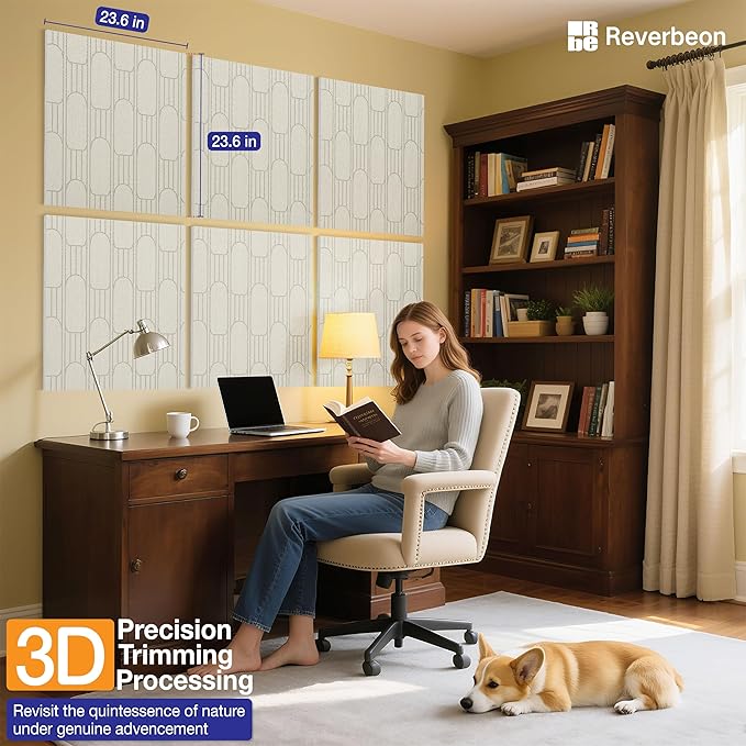 Reverbeon 6 PCS Acoustic Panels, 23.6x23.6 Inch Sound Absorbing Panels, Decorative Acoustic Wall Panels for Recording and Home Studio, Office with Double-Sided Adhesive Tape