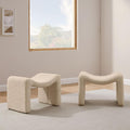 Modern Boucle Ottoman, Vanity Stool Chair, Foot Stool with Wooden Legs Sofa Bench Footstool Extra Seat for Vanity, Makeup Room, Living Room, Entryway, Set 2, Camel