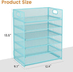 Subekyu 6 Tier Office File Paper Desk Tray Organizer with Handle, Stackable Slide Mesh Letter Tray Folder Blue Desk Organizer, Desktop Document Sorter for Classroom, Office, Home Supplies Storage