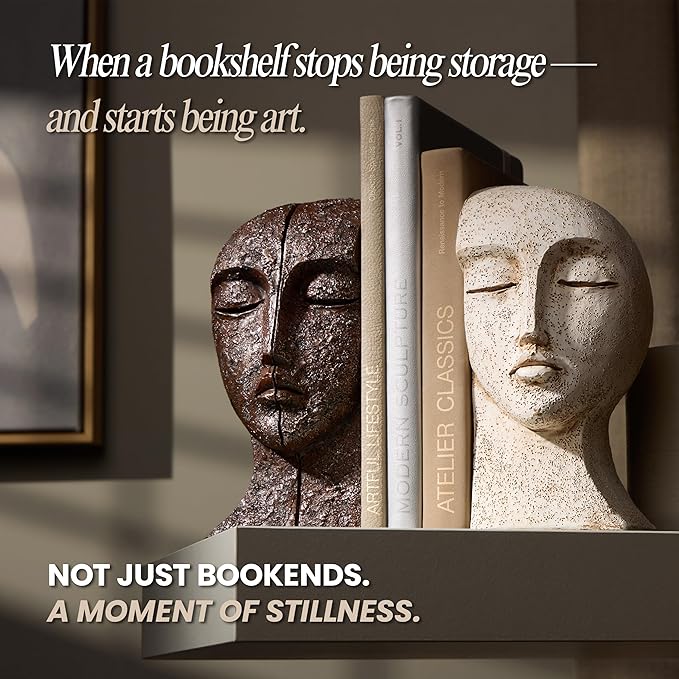 Heavy Duty Book Ends for Shelves - Book Ends for Heavy Books, Book Stopper for Shelves, Bookends for Shelves, Book Ends Unique, Bookends Decorative, Aesthetic Bookshelf Decor, The Tranquil Faces