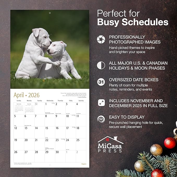 MICASA PRESS Puppies 2026 Wall Calendar 12 Month | 12" x 24" Open | Thick & Sturdy Paper | Holiday Gift | Cute Puppy Dog Calendar 2026