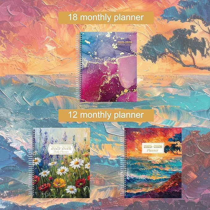 CAGIE Planner 2025-2026 Monthly: 12 Months July 2025 - June 2026 Calendar Daily Weekly Yearly Agenda 8.5" x 11" Large Academic Spiral Planners for Women with Tabs Stickers, Sunset