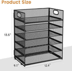 Subekyu 6 Tier Paper File Tray Organizer for Desk, Black Mesh Desk Letter Paper File Folder Accessories Sorter Organizer with Handle, Stackable Slide Tray for Office, Home or School Supplies Storage