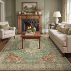 GENIMO 8x10 Area Rugs for Living Room, Machine Washable Non Slip Vintage Rugs, Low Pile Lightweight Chenille Print Rug for Bedroom, Dining Room, Home Office