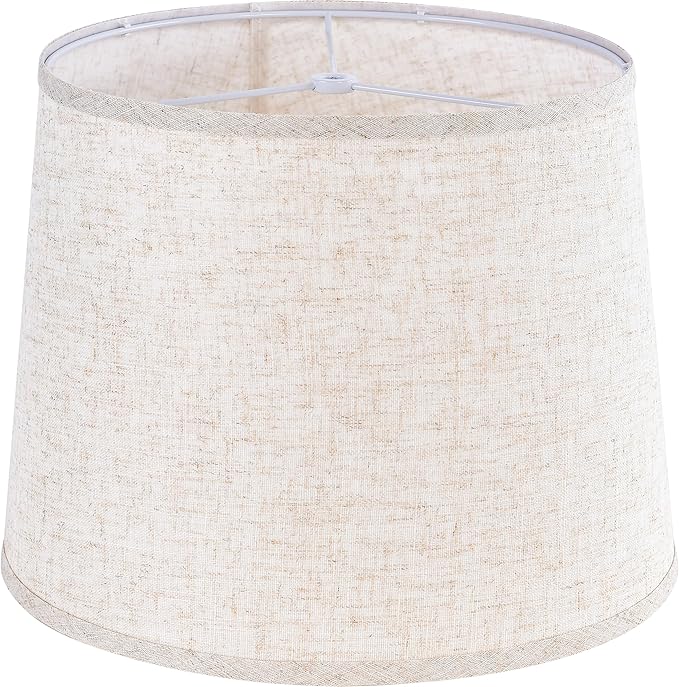 GO&SO Oatmeal Linen Drum Lamp Shade - 11" Top x 13" Bottom x 10" High (Spider) - Farmhouse Style for Table & Bedside Lamps - Replacement Shade - Easy Assembly