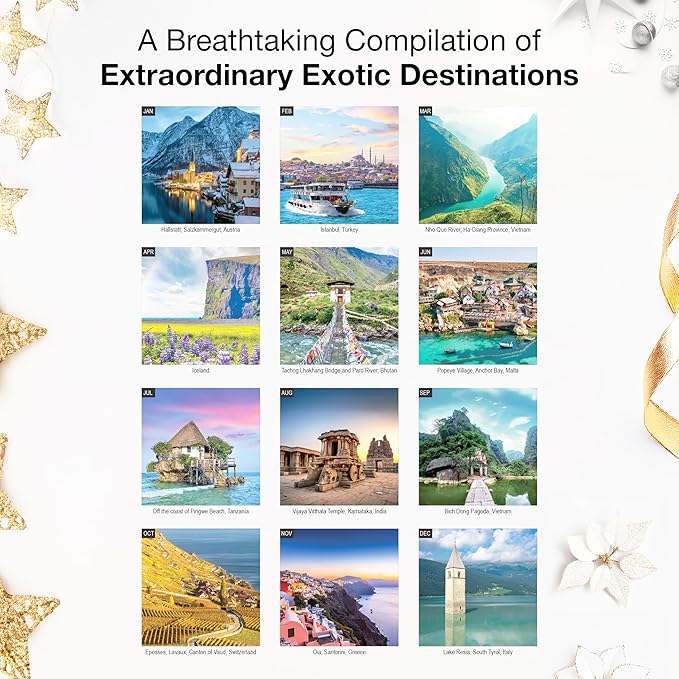 RED EMBER Exotic Destinations 2026 Wall Calendar 12 Month | 12" x 24" Open | Thick & Sturdy Paper | Holiday Gift | World Travel Calendar 2026
