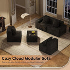 WLIVE 32'' Boneless Couch for Living Room, Modular Sectional Sofa, Cloud Memory Foam Couch L Shape with Chaise, Black