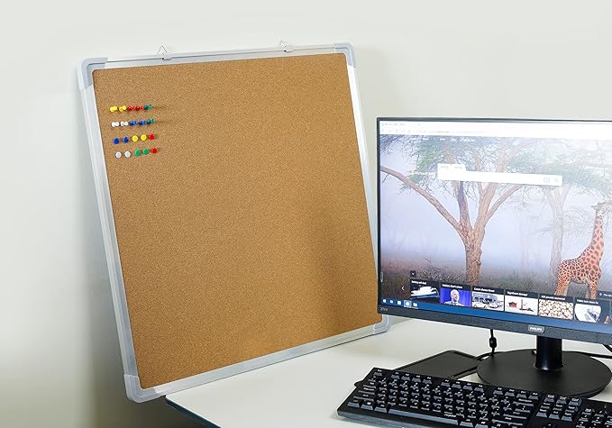 Cork Board Set - Bulletin Corkboard 24 x 24 inch Framed with 10 Thumb Tacks - Wall Hanging Message Memo Pin Tackboard Organizer for Home, Office, Desk and Cubicle (Cork 24x24)