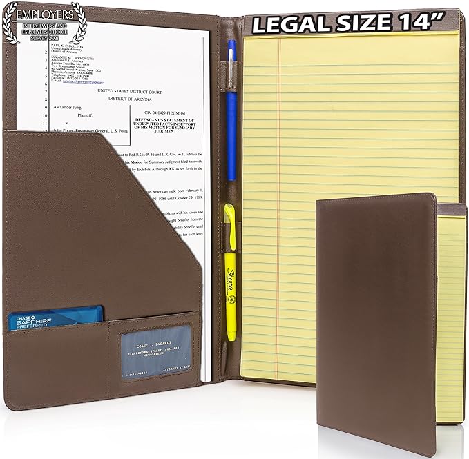 Legal Size Padfolio, 8.5 x 14 Inch Portfolio Folder for Legal Pad, Professional Padfolio for Job Interviews, Business Meetings, and Attorneys (Dark Brown)