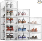 SEE SRPING XX-Large Shoe Storage Box Fit Size 14, Clear Plastic Stackable Shoe Organizer for Closet, Shoe Rack Sneaker Containers Bins Holders, Drawer Organize Unit, 12 Pack Clear