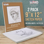 U.S. Art Supply 9"x12" Top Spiral Bound Sketch Book, 2 Pack, 100 Sheets Each, 60lb (100gsm), Acid-Free, Artist Sketchbook, Drawing Pad for Adults & Students