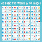 CVC Word Flip Chart - Double Sided 40 Short Vowel Word Flashcards, Freestanding, Educational Learning Tool for School Supplies