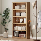 Bevfint 70 in Tall Bookcase, White Bookshelf Open Storage 5-Tier Shelves, 33 inch Wide Floor Standing Indoor Furniture, Book Cases for Home School Library Office Bedroom Kids, Oak 5 Tiers