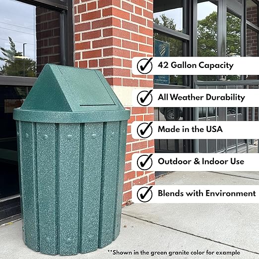 Sturdy Essentials 42 Gallon Round 100% Recycled Plastic Indoor or Outdoor Commercial Trash Can with Easy Access Swing Top Lid | Industrial Strength | Great for Schools and Businesses - Green