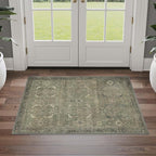 GENIMO 2x3 Area Rugs for Living Room, Machine Washable Non Slip Vintage Rugs, Low Pile Lightweight Chenille Print Rug for Bedroom, Dining Room, Home Office, Muted Green