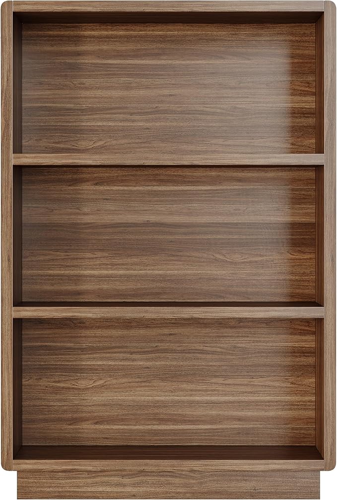 ChooChoo 3-Tier Bookcase, Wooden Bookshelf, Farmhouse Bookshelf with Open Storage, Tall Bookcase for Bedroom and Home Office, Brown Walnut