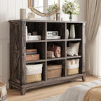 EnHomee 9 Cube Storage Organizer and Shelves, Cubby Storage Organizer, Bookshelves with Storage for Home and Bedroom, Black Oak