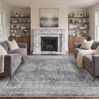 GENIMO 6x9 Area Rugs for Living Room, Machine Washable Non Slip Rugs, Low Pile Lightweight Print Rug for Bedroom, Dining Room, Home Office, Vintage Grey