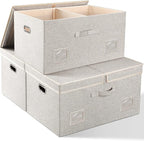 Graciadeco 75 Quarts Extra Large Decorative Storage Bins with Lids, 3 Packs Beige Collapsible Storage Bins with Lids, Stackable Storage Bins Decorative Box Storage With Lid Extra Large