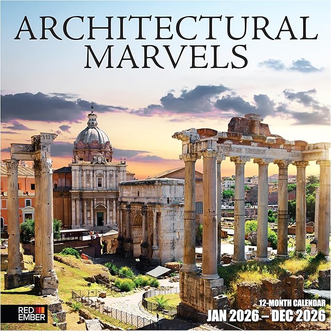 RED EMBER Architectural Marvels 2026 Wall Calendar 12 Month | 12" x 24" Open | Thick & Sturdy Paper | Holiday Gift | Architecture Calendar 2026