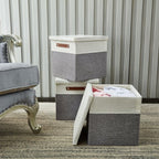 DECOMOMO Storage Basket with Lid, Storage Cubes with Handles, Fabric Box with Lid (Grey and White, 13” / 3 Pack)