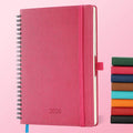 IN-LUXPRO Planner 2026 Daily Weekly and Monthly,8.5"x6.5",12 Months Spiral Bound Calendar Agenda with Self-adhesive Pen Holder,2026 Appointment Book with Vegan Leather Soft Cover,Rose Red