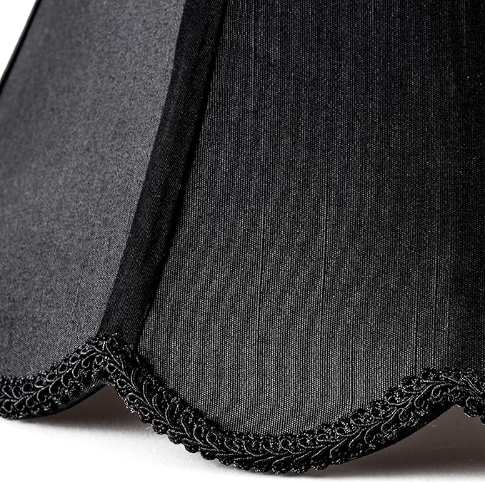 GOSO Black Scalloped Lamp Shades Set of 2 Medium Replac, Braids with Petal Edges,6×13×9.8 Inch Spider Lamp Shade for Table Lamp and Floor Lamps Easy Assembly, Modern Faux Silk Shades for Living Room