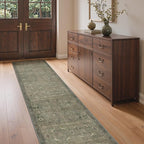 GENIMO 2x10 Runner Rugs for Hallway, Machine Washable Non Slip Vintage Rugs, Low Pile Lightweight Soft Print Rug for enrtyway, Corridor, Home Office, Kitchen, Muted Green