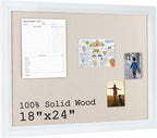 Bulletin Board Cork Board with Linen, 100% Wood Framed 18" x 24" Bulletin Board Decorations, Pin Boards for Walls, Wall Mounted Fabric Picture Board with 10 Pushpins for School, Home & Office, White
