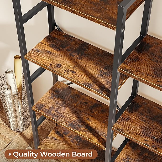 SUPERJARE Triple 6 Tier Bookshelf, Bookcase with 17 Open Display Shelves, Wide Book Shelf Book Case for Home & Office, Rustic Brown