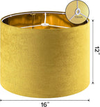 GO&SO Set of 1 Large Drum Yellow Velvet Lamp Shade -16" Top x 16" Bottom x 12" High(Spider) Modern Lamp Shades For Table Lamps & Bedside Lamp Replacement Lampshade, Hand Crafted, Required Assembly