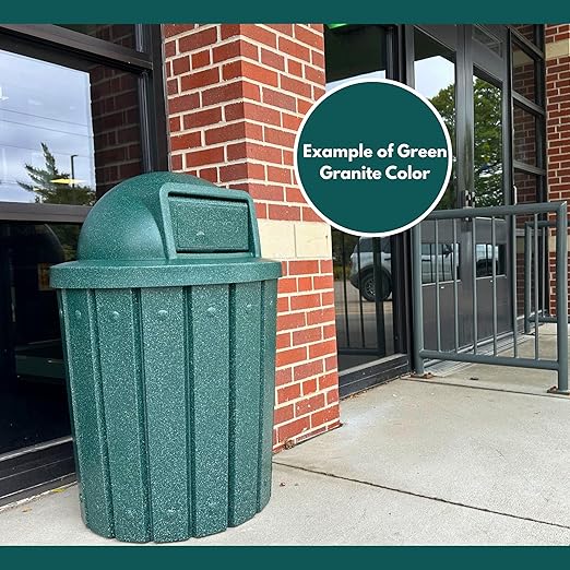 Sturdy Essentials 32 Gallon Square Slatted 100% Recycled Plastic Heavy Duty Outdoor Commercial Trash Can with Swing Top Lid | Great for Schools and Businesses - Green Granite