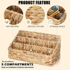 Boershun Desk Organizer – Countertop Mail Organizer, Magazine Holder, Boho Decor Water Hyacinth Desk Mail Holder for Home Office, Farmhouse, 12.6" L x 6.7" W x 6.3" H