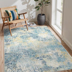 GENIMO Washable Area Rugs for Living Room, 8x10 Modern Non Slip Rugs, Low Pile Lightweight Soft Print Rug for Bedroom, Dining Room, Home Office, Washed Orange Blue