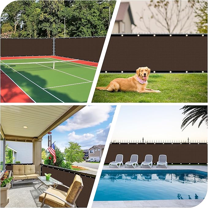 iCover 6x25ft Privacy Screen Fence, Outdoor Fencing Panels, Garden Windscreen Mesh Shade Sail Net Barrier, Include Reinforced Bindings and Brass Grommets Cable Zip Ties, Brown