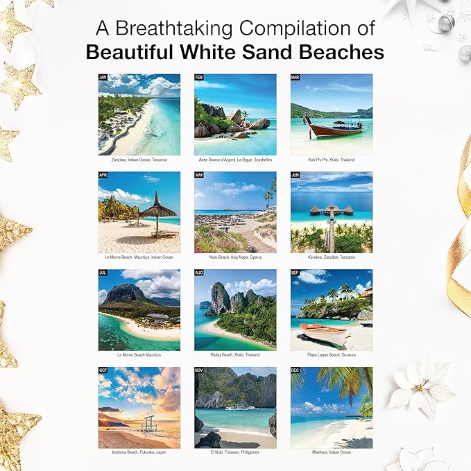 RED EMBER White Sand Beaches 2026 Wall Calendar 12 Month | 12" x 24" Open | Thick & Sturdy Paper | Holiday Gift | Nature Beach Calendar 2026