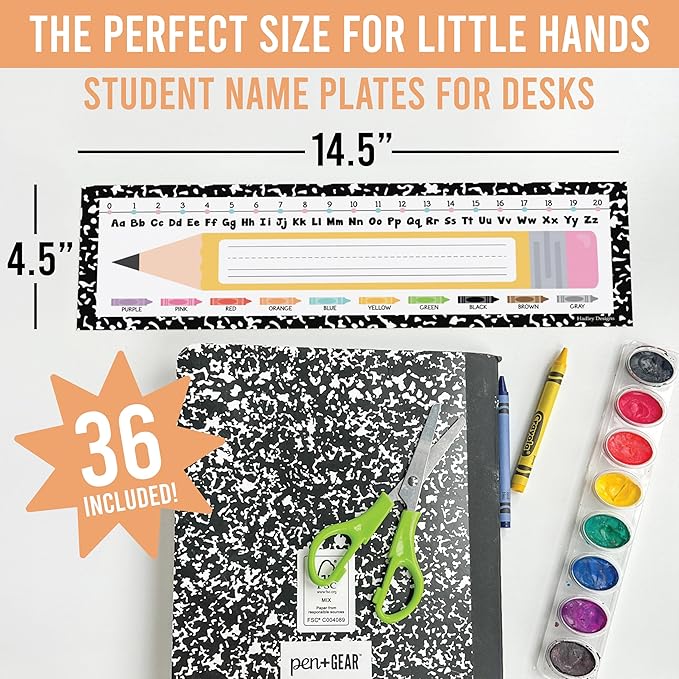 Desk Name Tags for Classroom – 36 Student Name Plates for Classroom Kindergarten, Preschool, 1st, 2nd & 3rd Grade, 14.5 x 4in Teacher Nameplates for Student Desks, Colorful Nametags