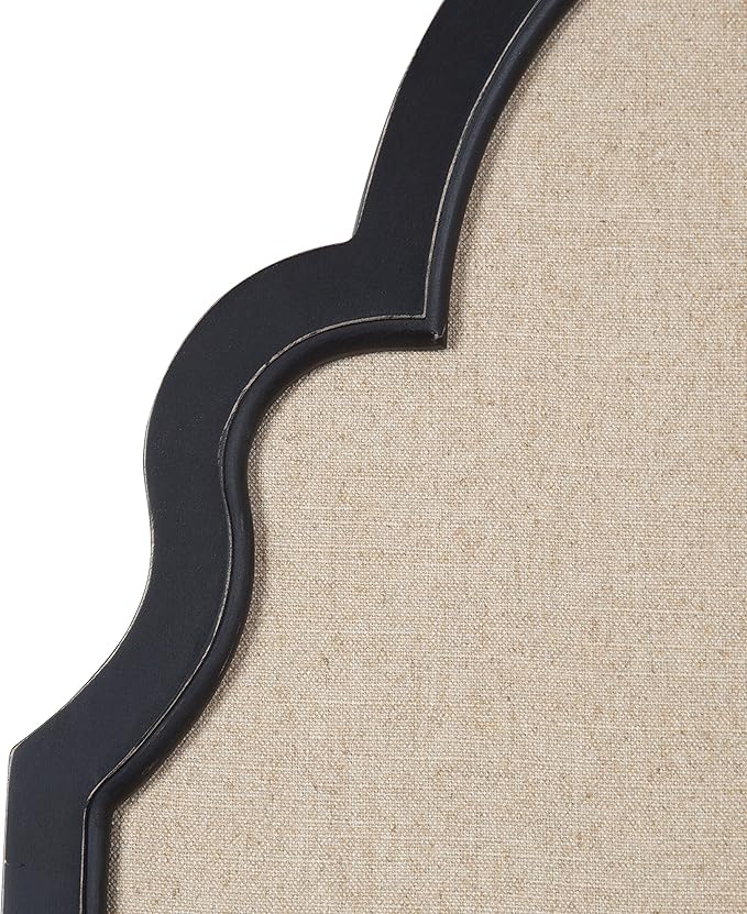 Kate and Laurel Hogan Farmhouse Framed Arch Fabric Pinboard, 24 x 36, Black, Decorative Bulletin Board with Moroccan Arch and Linen Fabric Pinning Surface for Wall