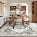 GENIMO 5x7 Area Rugs for Living Room, Machine Washable Non Slip Vintage Rugs, Low Pile Lightweight Chenille Print Rug for Bedroom, Dining Room, Home Office, Heathered Grey